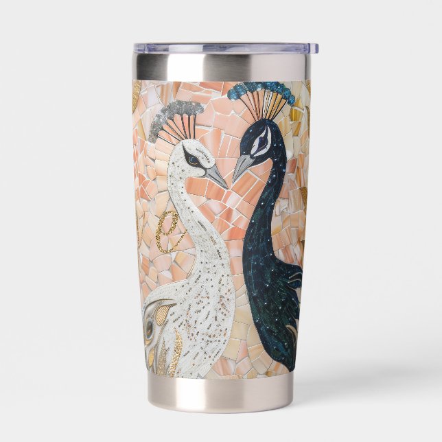 Peacocks Gold Glitter Love Blush Rose  Insulated Tumbler (Left)