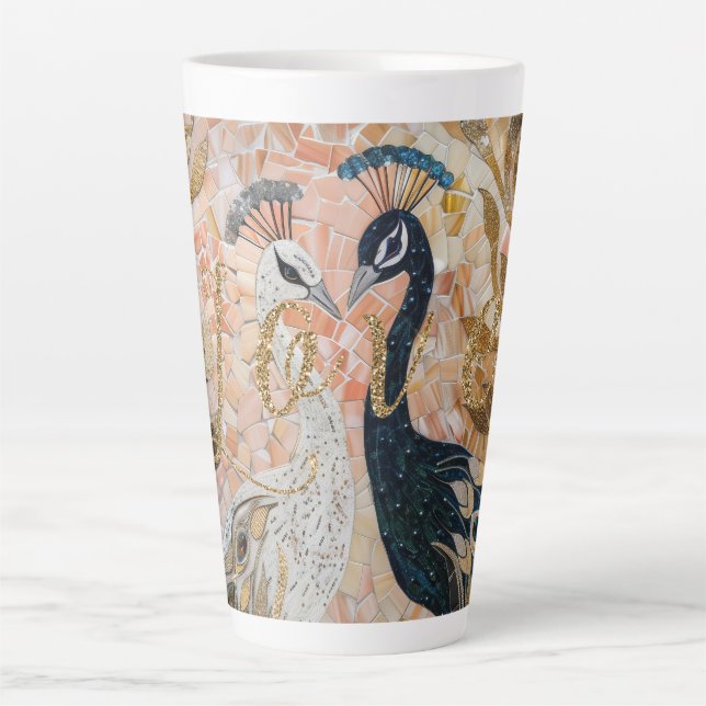 Peacocks Gold Glitter Love Blush Rose  Latte Mug (Front)