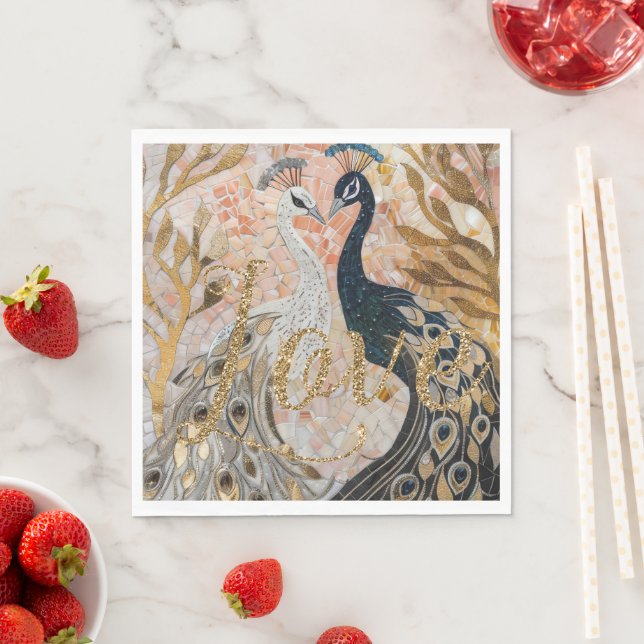 Peacocks Gold Glitter Love Blush Rose  Napkins (Insitu)
