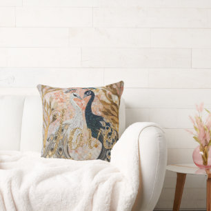 Peacocks Gold Glitter Love Blush Rose Throw Pillow
