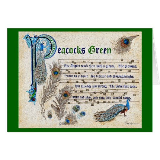 Peacocks Green Manuscript Cards (Front Horizontal)