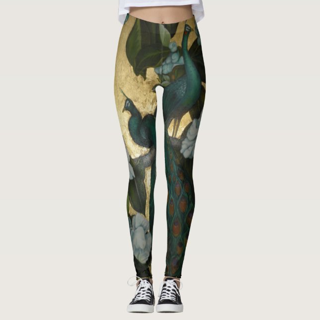 Peacocks in a Magnolia Tree Leggings (Front)