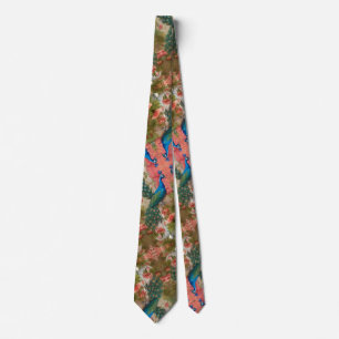 Peacocks in Apricot Rose Garden Neck Tie