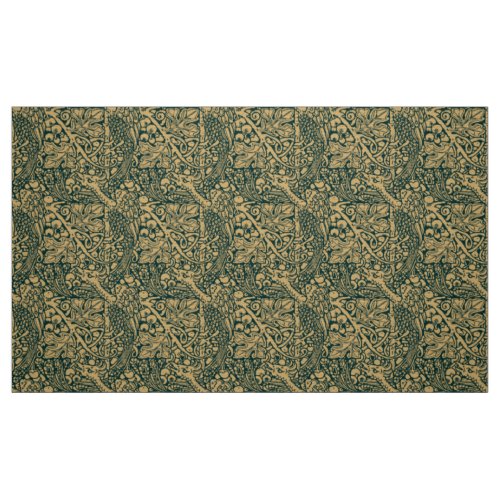 Peacocks In Grapevine Arts & Crafts Style Pattern Fabric