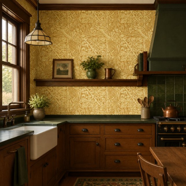 Peacocks In Grapevine Arts & Crafts Style Pattern Wallpaper (Creator Uploaded)