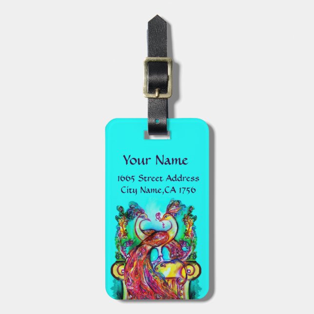 PEACOCKS IN LOVE LUGGAGE TAG (Front Vertical)