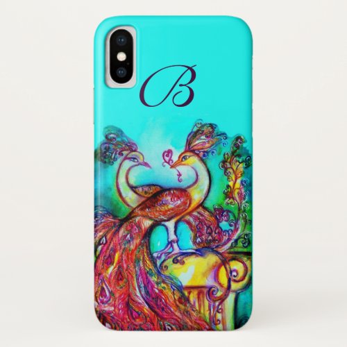 PEACOCKS IN LOVE MONOGRAM iPhone XS CASE