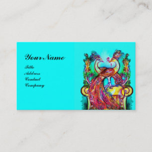 PEACOCKS IN LOVE MONOGRAM,red blue turquase Business Card