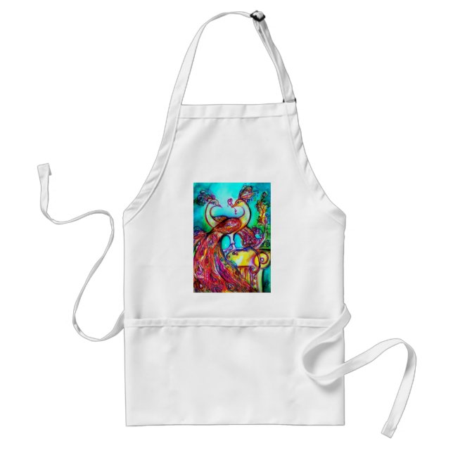 PEACOCKS IN LOVE  MONOGRAM red blue turquase green Adult Apron (Front)