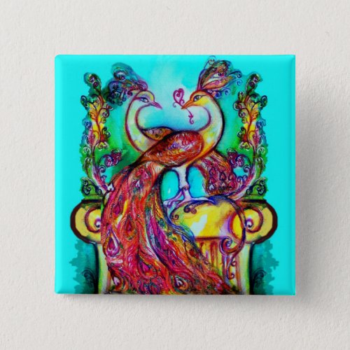PEACOCKS IN LOVE  MONOGRAM red blue turquase green Button