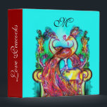 PEACOCKS IN LOVE MONOGRAM,red blue turquase purple 3 Ring Binder<br><div class="desc">Elegant  and classy design . Watercolor painting with golden and silver foil .Easy to customize with your own initials for your business.</div>