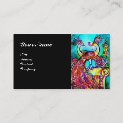 PEACOCKS IN LOVE MONOGRAMred blue turquoise black Business Card