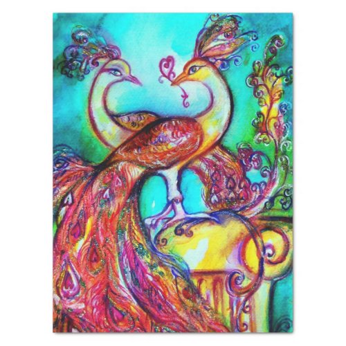 PEACOCKS IN LOVERED AQUA BLUE TURQUOISE Valentine Tissue Paper