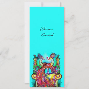 PEACOCKS IN LOVE , red blue turquase green Invitation