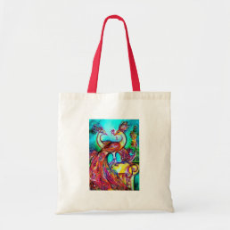 PEACOCKS IN LOVE  red blue turquase green Tote Bag