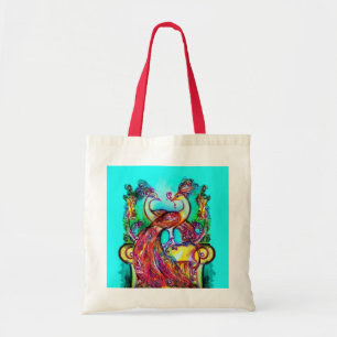 PEACOCKS IN LOVE  red blue turquase green Tote Bag