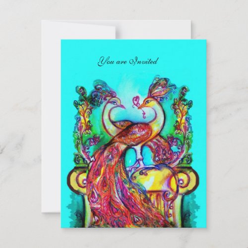PEACOCKS IN LOVE red blue turquoise green Invitation