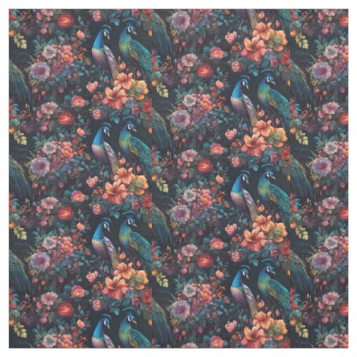 peacocks in the garden fabric