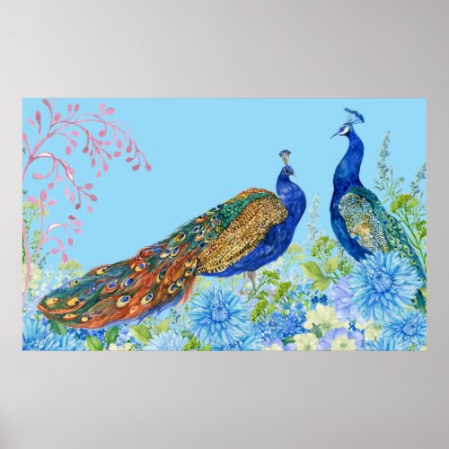 Peacocks In The Garden Poster