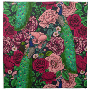Peacocks in the rose garden 2 cloth napkin