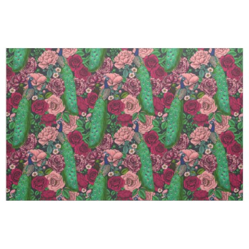 Peacocks in the rose garden 2 fabric
