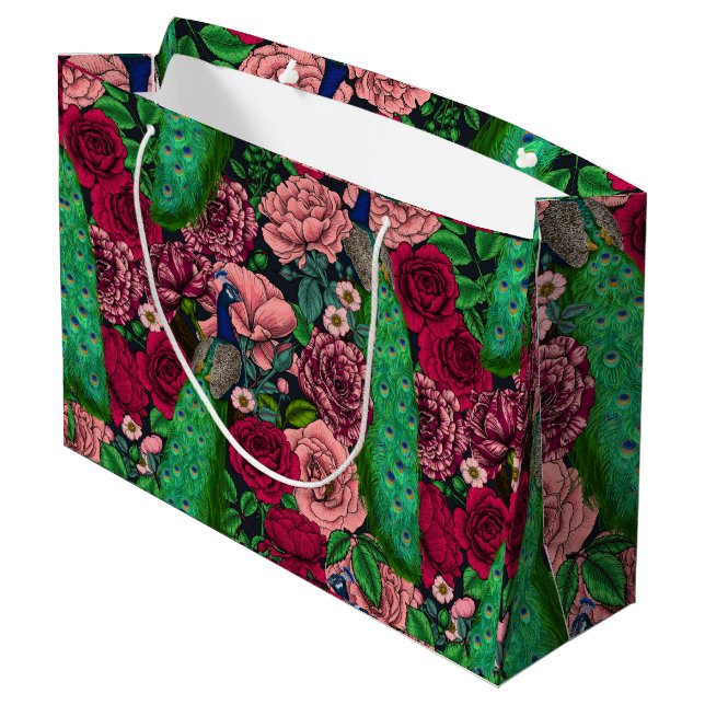 Peacocks in the rose garden 2 large gift bag (Back Angled)