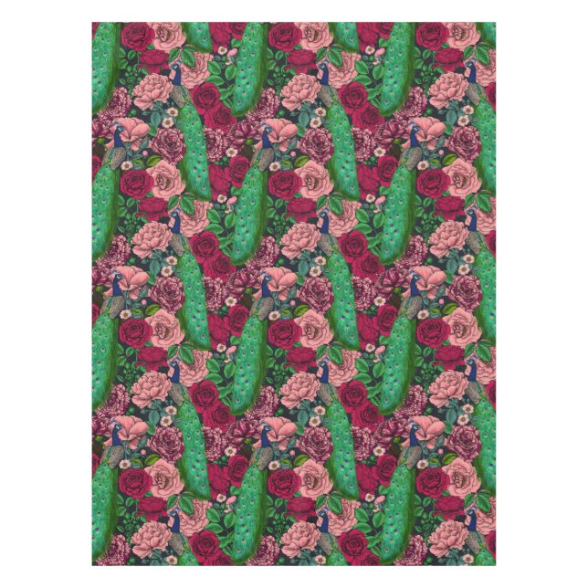 Peacocks in the rose garden 2 tablecloth (Front)