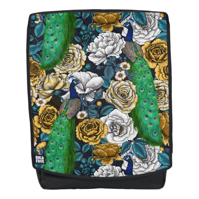 Peacocks in the rose garden 3 backpack (Front)