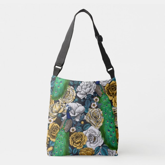 Peacocks in the rose garden 3 crossbody bag (Front)