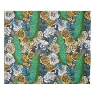 Peacocks in the rose garden 3 duvet cover