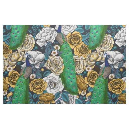 Peacocks in the rose garden 3 fabric