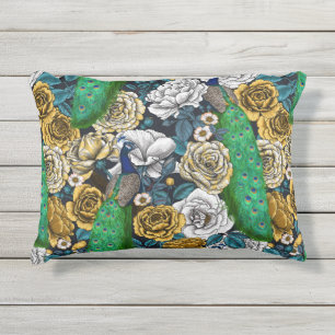 Peacocks in the rose garden 3 outdoor pillow