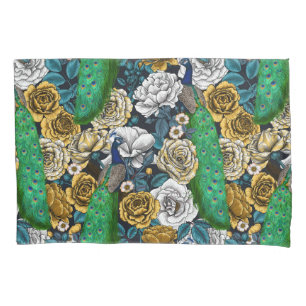 Peacocks in the rose garden 3 pillow case