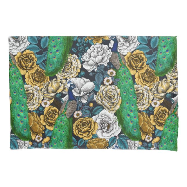 Peacocks in the rose garden 3 pillow case (Front-Left)