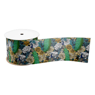 Peacocks in the rose garden 3 satin ribbon