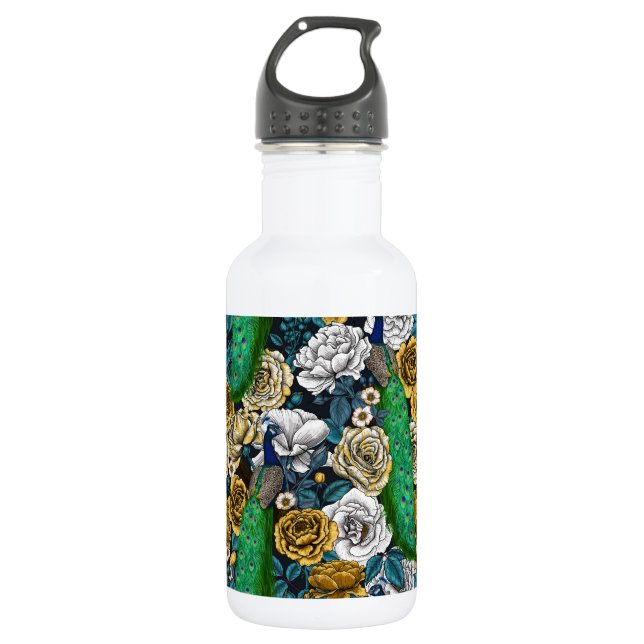 Peacocks in the rose garden 3 stainless steel water bottle (Front)