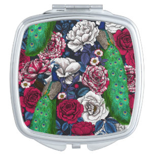 Peacocks in the rose garden compact mirror
