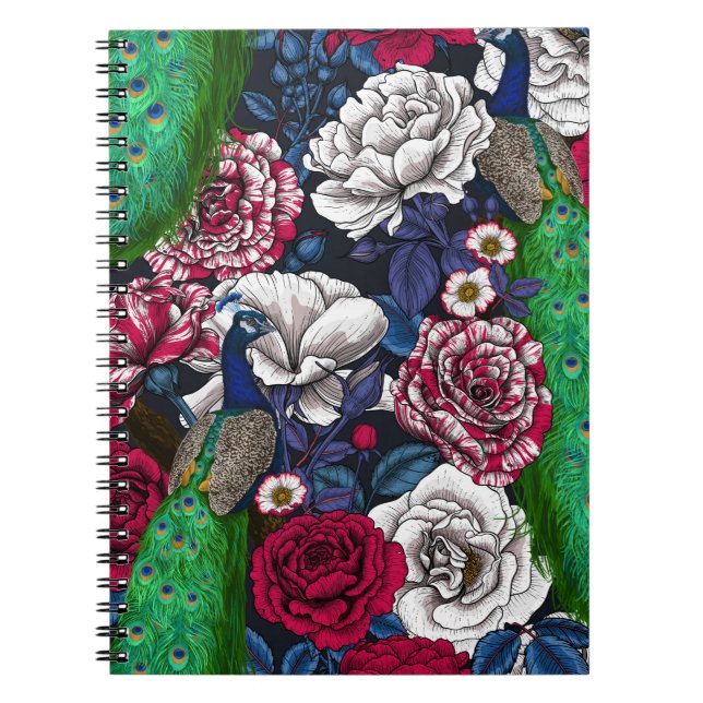 Peacocks in the rose garden notebook (Front)