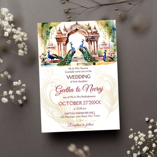 Peacocks lotus garden Indian wedding template