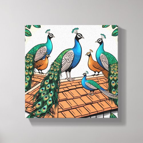 Peacocks on the Rooftop Canvas Print