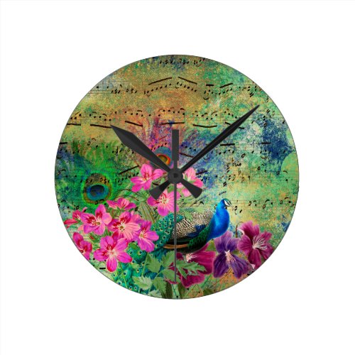 Peacocks Peacock French Antique Look Round Clock
