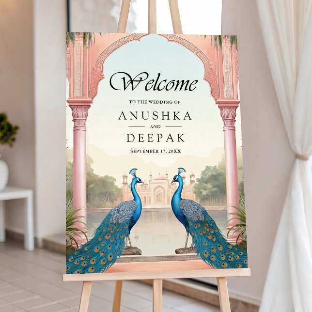 Peacocks Pink Indian Palace Wedding Welcome Sign (Creator Uploaded)