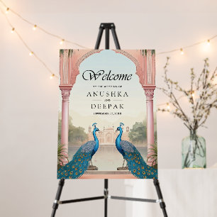 Peacocks Pink Indian Palace Wedding Welcome Sign