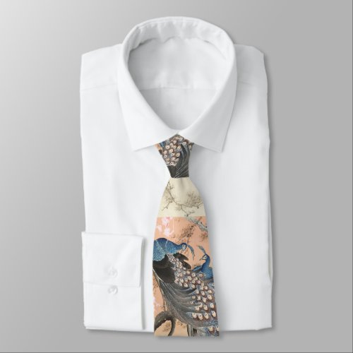 PEACOCKSPINK WHITE SAKURA FLOWERS Japanese Floral Neck Tie