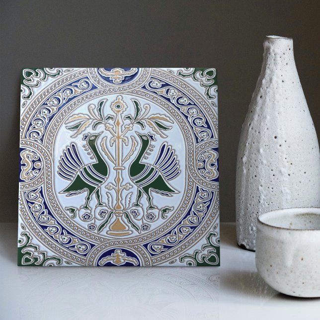 Peacocks Symbolism Belle Epoque Art Deco Ceramic Tile (Creator Uploaded)