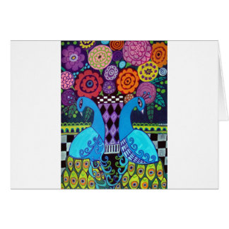 Peacocks with Flowers Art by heather Galler Cards