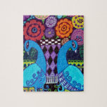 Peacocks with Flowers Art by heather Galler Jigsaw Puzzle