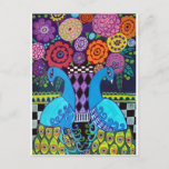Peacocks with Flowers Art by heather Galler Postcard