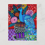 Peacocks with Flowers Art by heather Galler Postcard