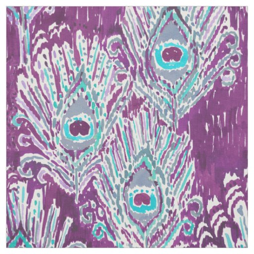 Peacocky Feather Plum Watercolor Fabric